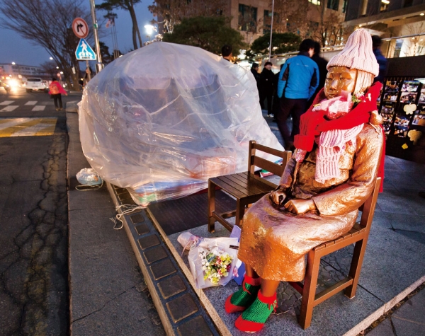 1월30일 서울 종로구 수송동 옛 일본대사관 앞 평화의 소녀상 지킴이 농성장 풍경 ⓒ 시사저널 최준필