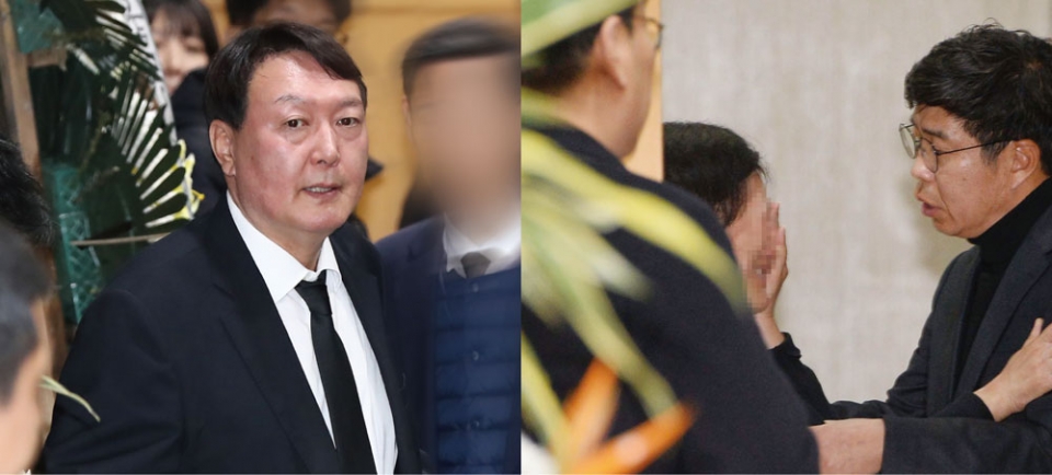 윤석열 검찰총장(왼쪽 사진)과 백원우 전 청와대 민정비서관이 12월2일과 3일 각각 전 청와대 민정비서관실 특별감찰반 수사관의 빈소를 찾아 유가족을 위로했다. ⓒ 뉴시스