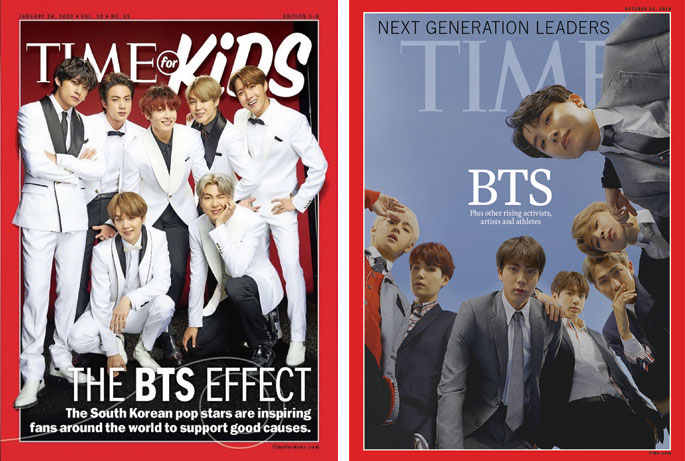 글로벌 잡지 《TIME》은 BTS를 2차례 표지 모델로 다뤘다. ⓒTIME for KIDS·TIME