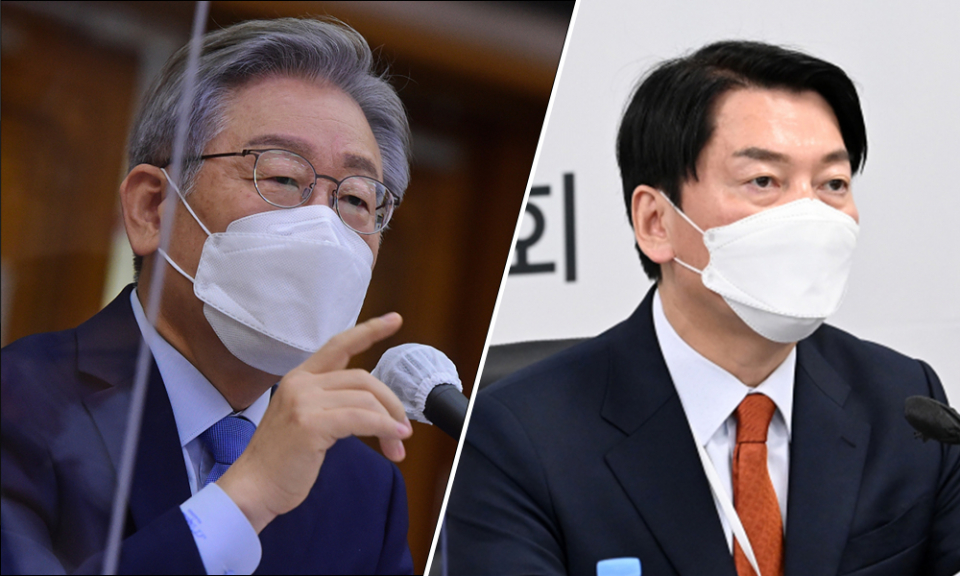 이재명 더불어민주당 상임고문(왼)과 안철수 대통령직인수위원장 ⓒ연합뉴스