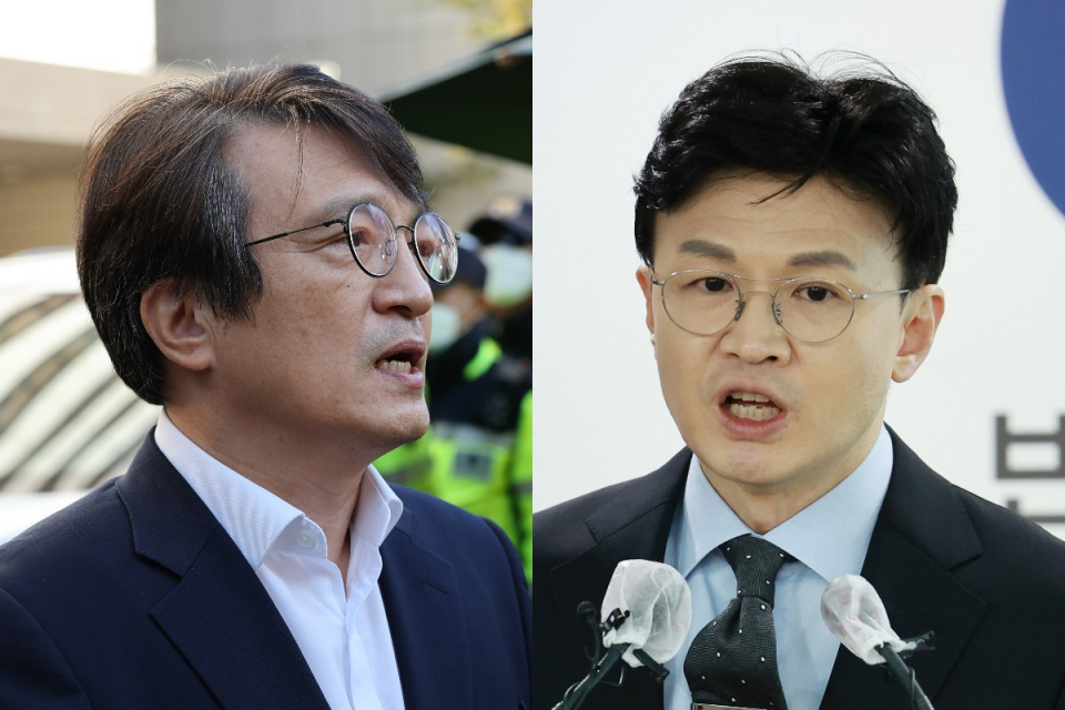 김의겸 더불어민주당 의원(왼)은 지난 24일 사실상 종료된 윤석열 정부 첫 국정감사에서 한동훈 법무부 장관을 겨냥한 집중 공세를 이어갔다. ⓒ 시사저널