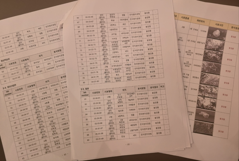 석면 조사기관 N업체가 작성한 서울 소재 두 고등학교에 대한 석면 조사 결과 보고서 일부 ⓒ시사저널 입수 자료