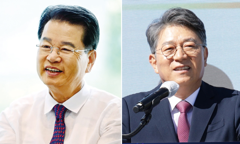 권혁운 아이에스지주 회장(왼쪽 사진)과 곽재선 KG 회장 ⓒ