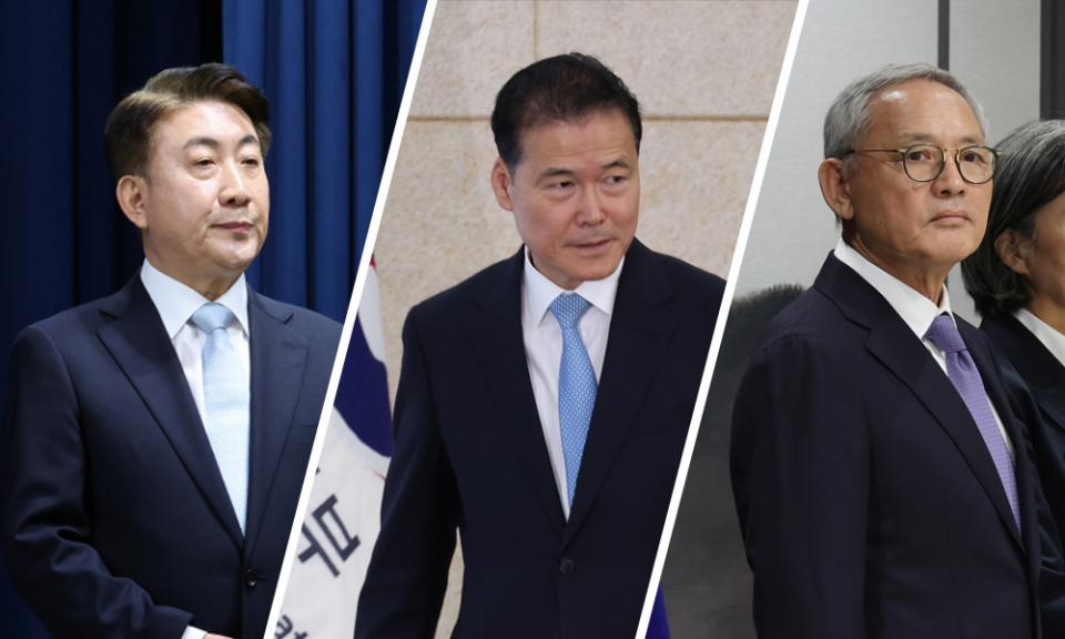 왼쪽부터 이동관 방송통신위원장, 김영호 통일부 장관, 유인촌 문화체육관광부 장관 후보자 ⓒ연합뉴스