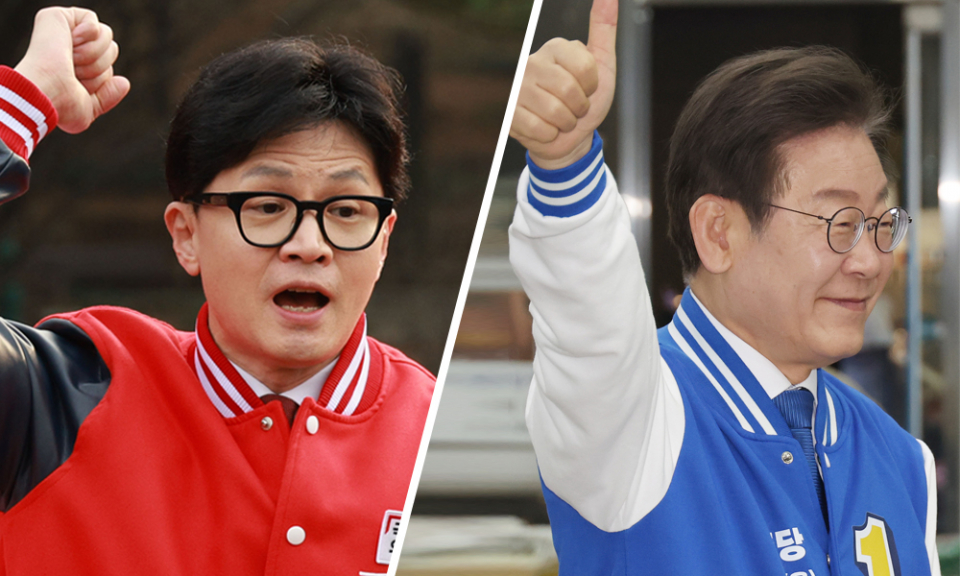 한동훈 국민의힘 총괄선대위원장(왼쪽)과 이재명 더불어민주당 상임공동선대위원장 ⓒ연합뉴스