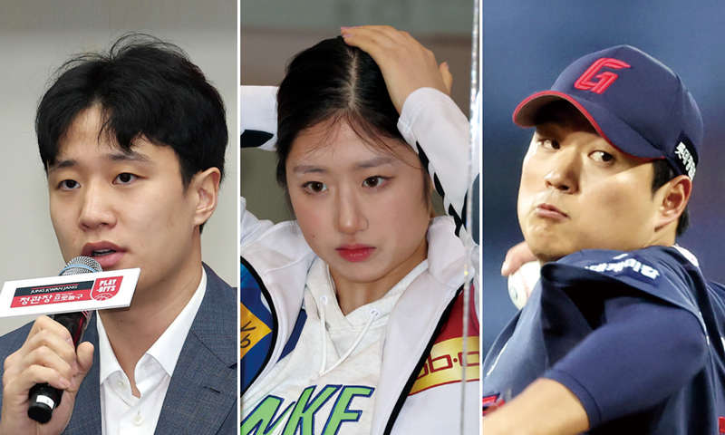 (왼쪽부터)프로농구 KCC 소속의 허웅, 피겨스케이팅 선수 이해인, 프로야구 롯데 자이언츠의 나균안 ⓒ연합뉴스