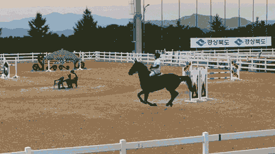 말은 기승자의 도움과 격려를 받아 두려워하는 장애물을 뛰어넘고 자신감을 배운다. ⓒ김지나