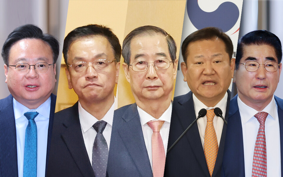 왼쪽부터 조규홍 보건복지부 장관, 최상목 부총리 겸 기획재정부 장관, 한덕수 국무총리,  이상민 행정안전부 장관,  김용현 국방부장관 @연합뉴스