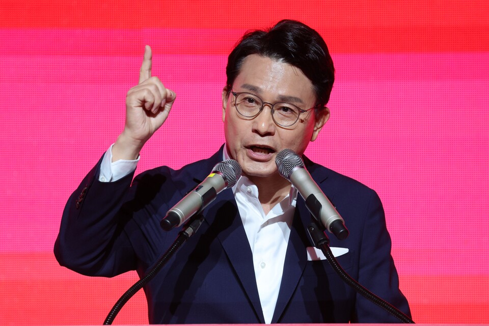 지난 7월8일 오후 당시 윤상현 국민의힘 대표 후보(현 의원)가 광주 김대중컨벤션센터에서 열린 제4차 전당대회 광주·전북·전남·제주 합동연설회에서 정견발표를 하고 있다. ⓒ 연합뉴스