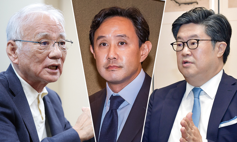왼쪽부터 장형진 영풍 고문, 최윤범 고려아연 회장, 김병주 MBK파트너스 회장 ⓒ연합뉴스·시사저널 최준필·뉴스뱅크