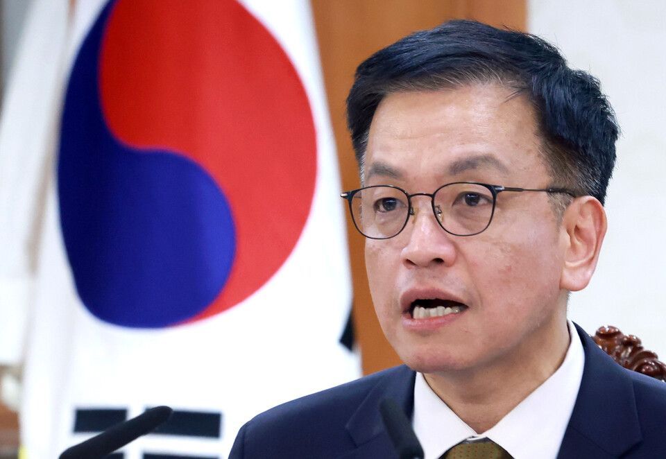 최상목 대통령 권한대행 부총리 겸 기획재정부 장관이 27일 오후 정부서울청사에서 열린 국가안전보장회의(NSC)를 주재하며 발언하고 있다. ⓒ연합뉴스