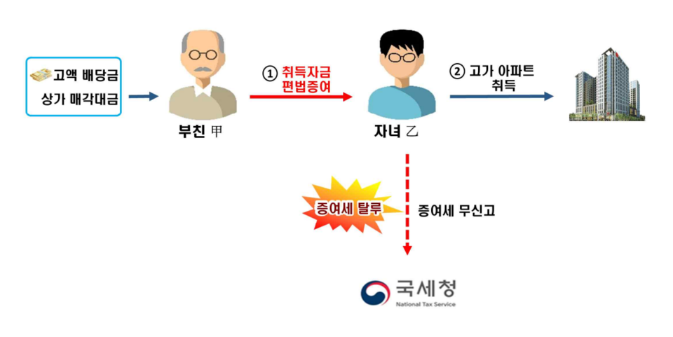 편법 증여를 통한 증여세 탈루 사례 ⓒ국세청 제공