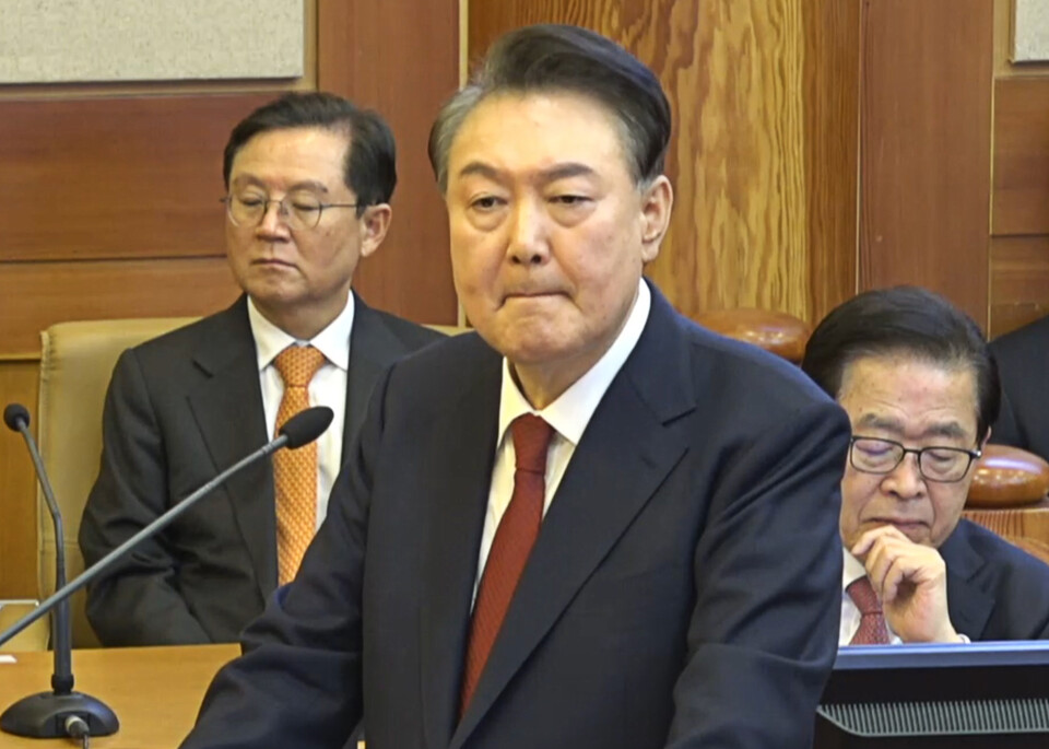 윤석열 대통령이 25일 서울 종로구 헌법재판소에서 열린 윤 대통령 탄핵심판 11차 변론에서 최종 의견 진술을 하고 있다. ⓒ헌법재판소 제공