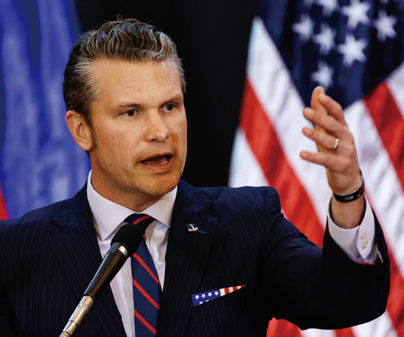 3월28일 필리핀 에밀리오 아기날도에서 열린 공동기자회견에서 피트 헤그세스 미국 국방장관이 발언하고 있다. ⓒEPA 연합