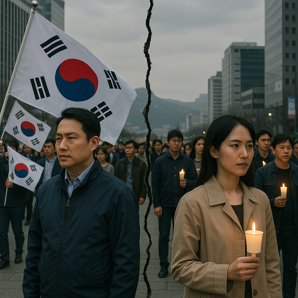 윤 대통령이 탄핵 소추된 이후 대한민국 국민들이 좌·우로 분열됐다. 전문가들은 더 이상의 분열과 갈등은 없어야 한다며, 탄핵심판 선고를 기점으로 통합의 길을 모색해야 한다고 조언한다. ⓒ챗GTP 그래픽 이미지