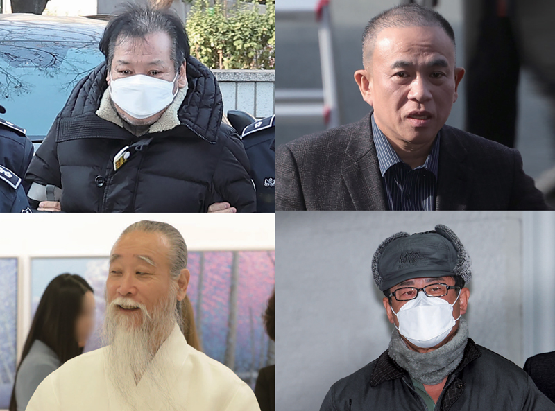 ‘건진법사’ 전성배, ‘지리산 도사’ 명태균, 역술인 천공(본명 이천공), ‘안산 보살’ 노상원(전 정보사령관) ⓒ연합뉴스
