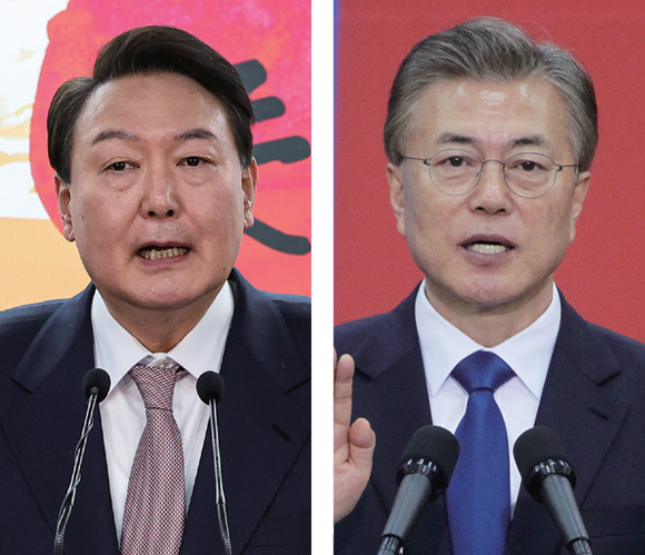 윤석열 전 대통령(왼쪽 사진)과 문재인 전 대통령 ⓒ국회사진취재단·인수위사진기자단