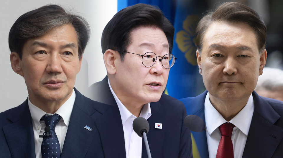 ㅏ(왼쪽부터) 조국 전 조국혁신당 대표, 이재명 대통령, 윤석열 전 대통령 ⓒ시사저널 양선영 디자이너·연합뉴스 