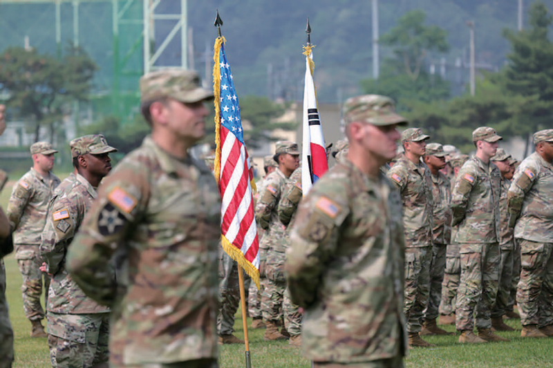6월18일 오전 경기도 동두천시 캠프 케이시에서 열린 주한미군 순환배치 여단 임무교대식 모습 ⓒ연합뉴스