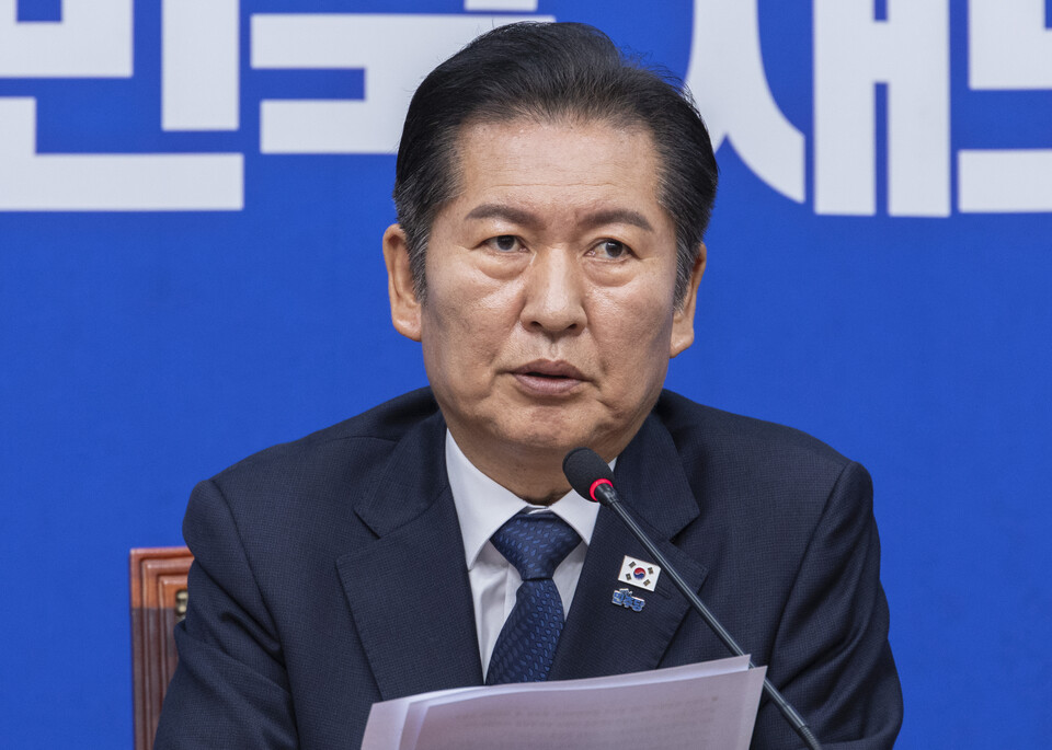 정청래 더불어민주당 대표가 15일 국회에서 열린 최고위원회의에서 발언하고 있다. ⓒ연합뉴스