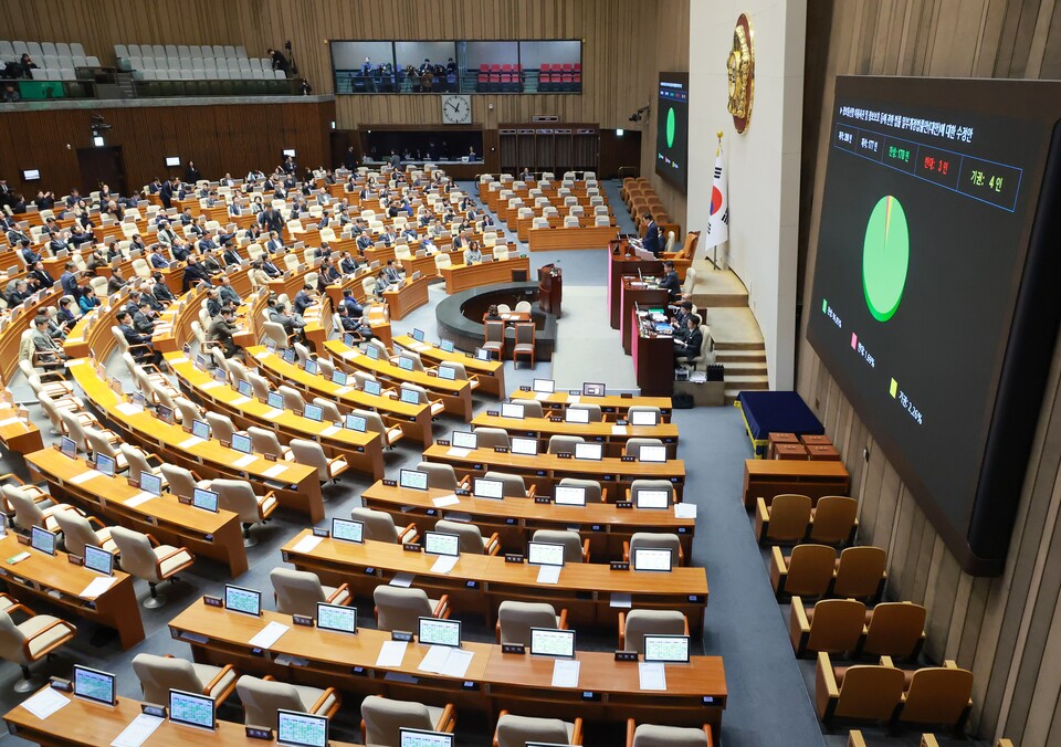 12월24일 국회에서 열린 12월 임시국회 본회의에서 정보통신망법 개정안이 더불어민주당 주도로 처리되고 있다. ⓒ연합뉴스
